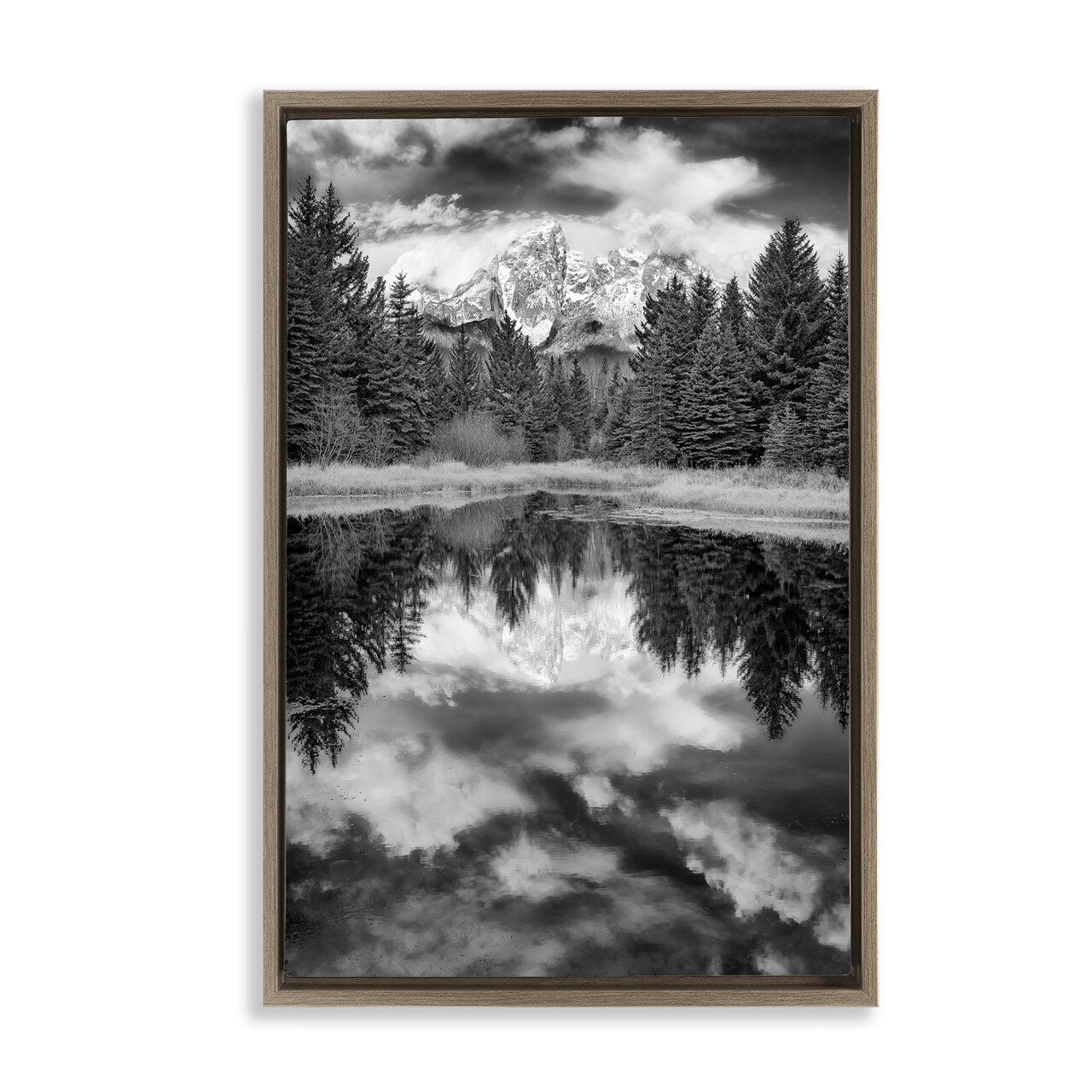 Stupell Industries Black & White Forest Reflection Framed Floater Canvas Wall Art Design by Rick Berk
